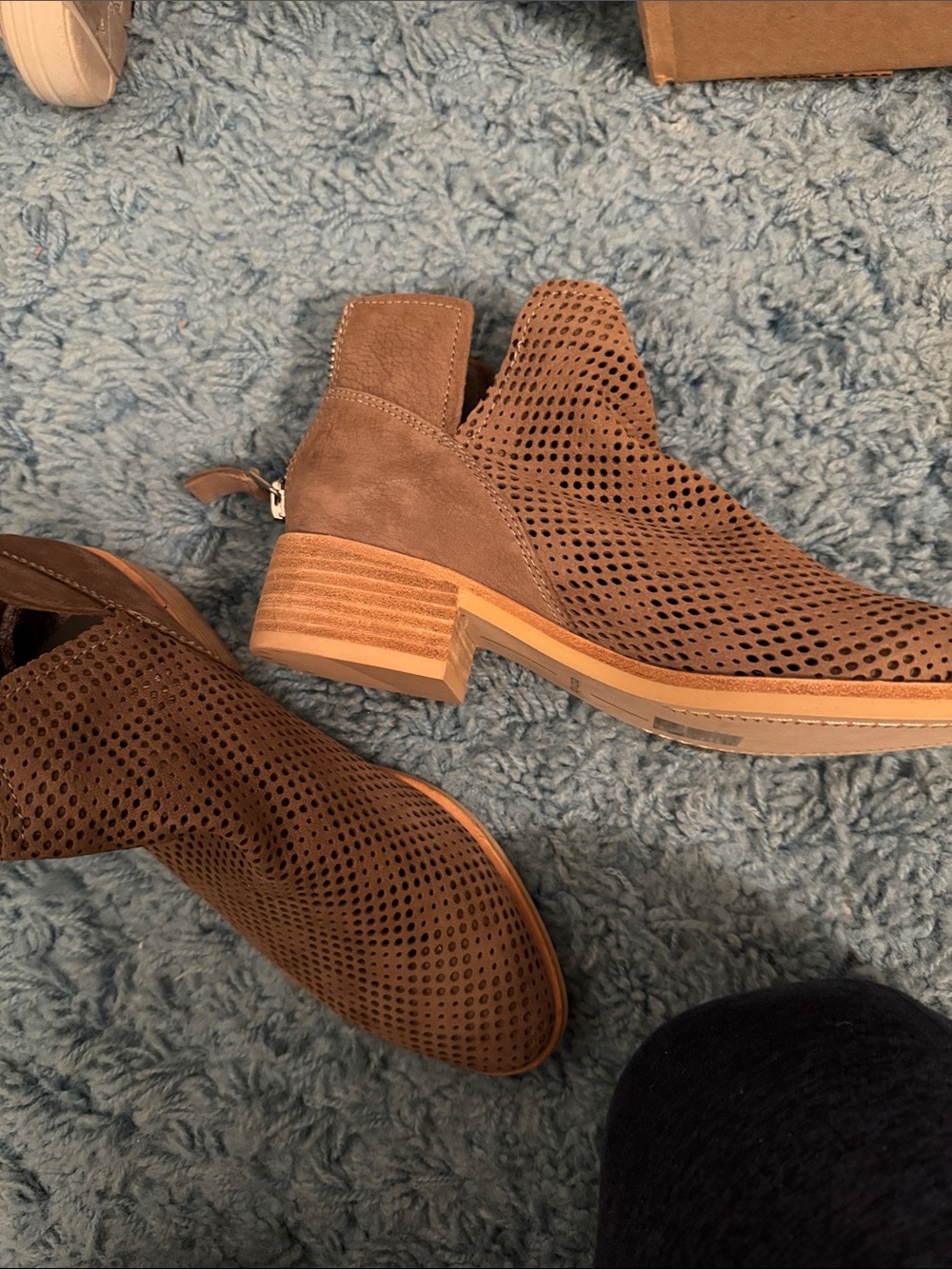 Dolce Vita Taupe Perforated Suede Ankle Booties